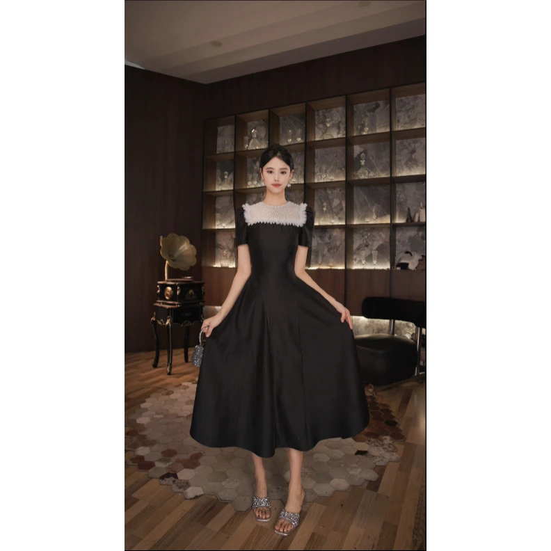 尤米定制 国内设计师品牌 时尚显瘦法式性感气质名媛连衣裙21730