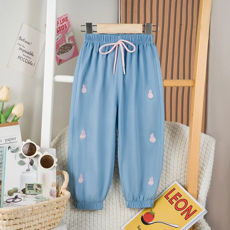 儿童夏季天丝牛仔裤防蚊裤子2025女童洋气爆款薄冰丝超轻薄灯笼裤