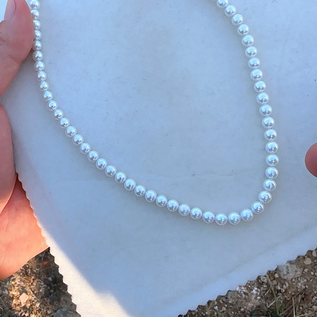 淡水珍珠颈饰银S925镶嵌5-6无核极光镜面正圆无暇冷白