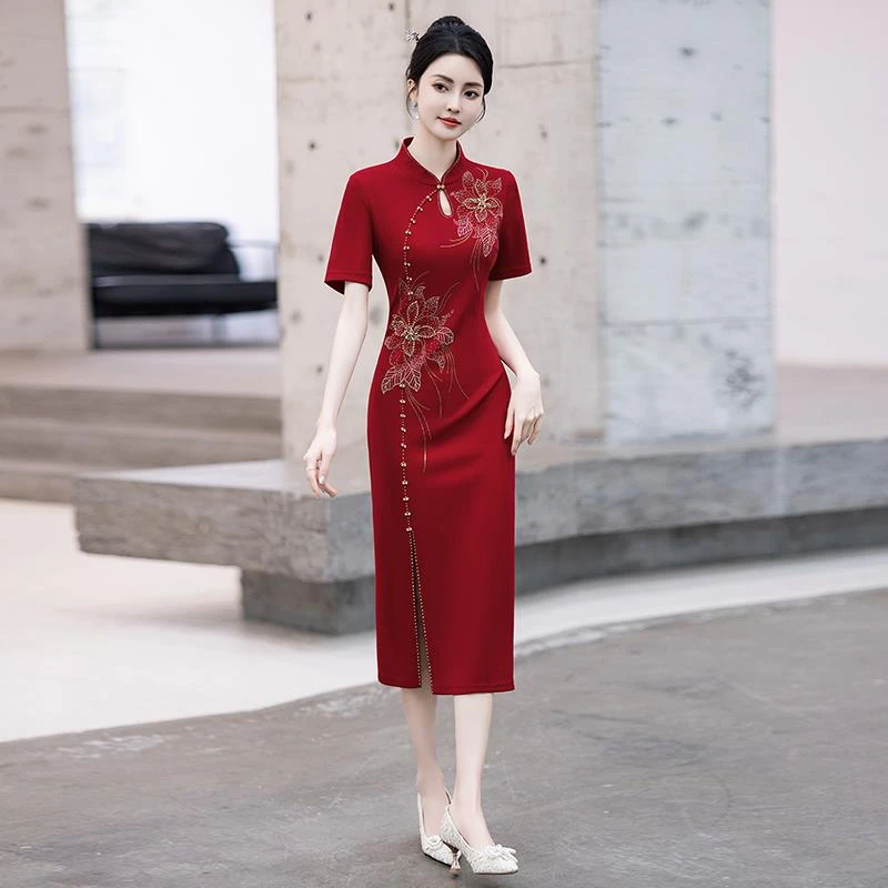 SWFX6月喜妈妈旗袍2024新款端庄大气高贵喜婆婆婚宴装礼服喜服夏