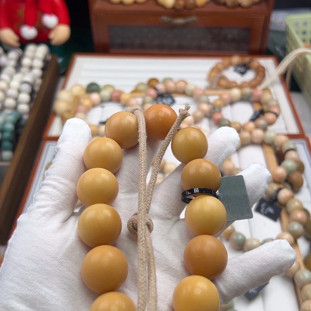 菩提根/象牙果手串呆*芋卡21圆珠手持干磨大瑕疵