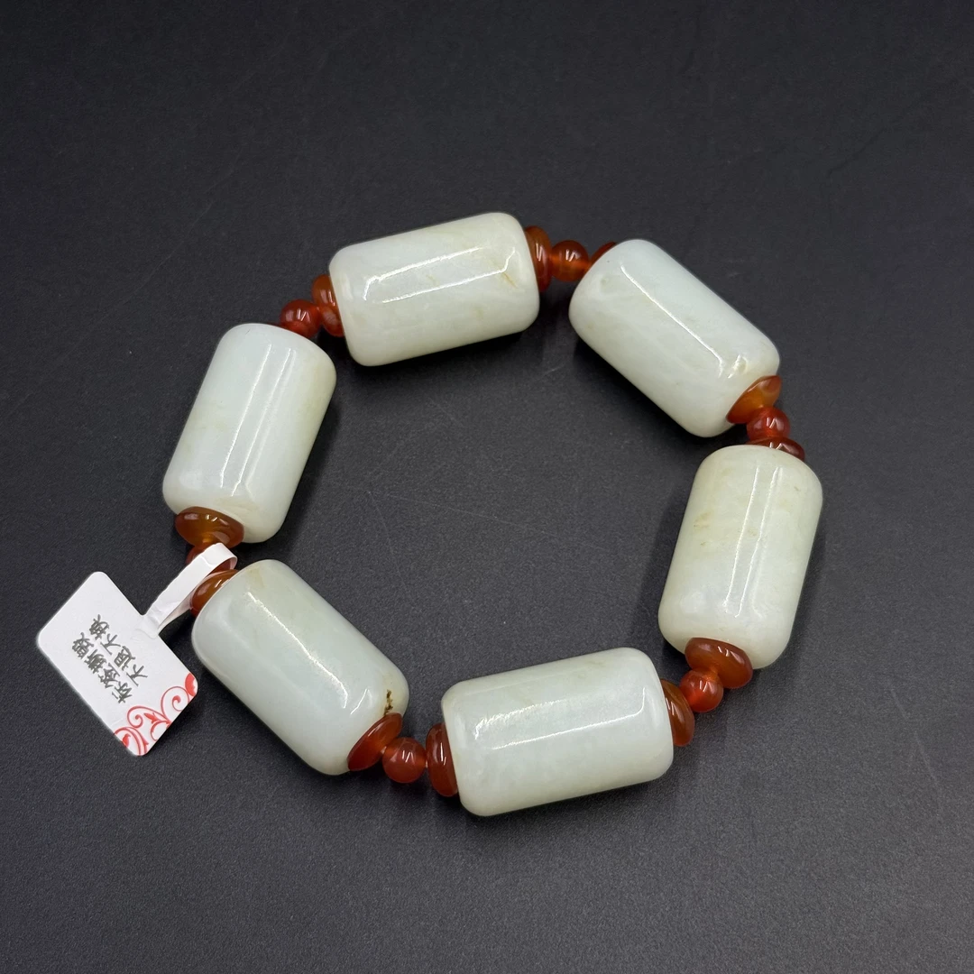 旧藏 和田玉桶珠手串
