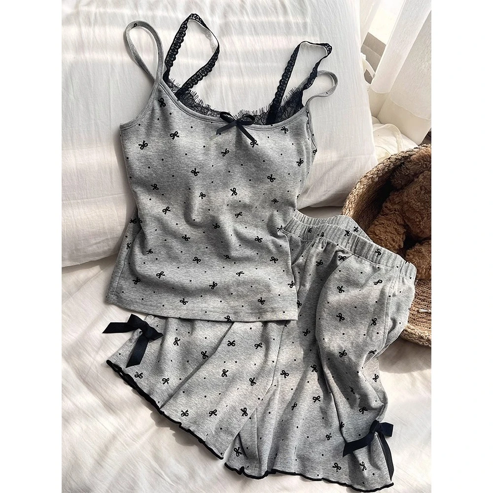 【蝴蝶结吊带】纯欲带胸垫睡衣女春夏季2025新款可出门家居服套装