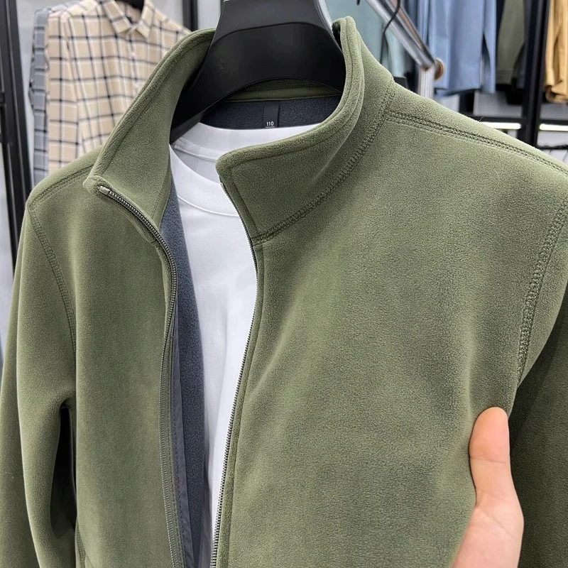 双面绒外套男士2025秋冬季加绒加厚立领开衫拉链保暖抓绒夹克衫男