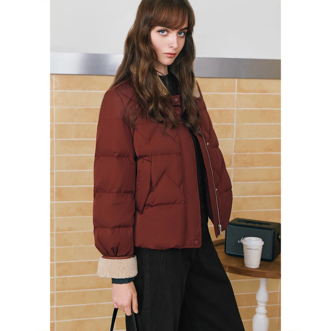 【新国标90绒】【蚕丝羽绒】诗篇2025升级翻领拼接羽绒服冬6C65508103