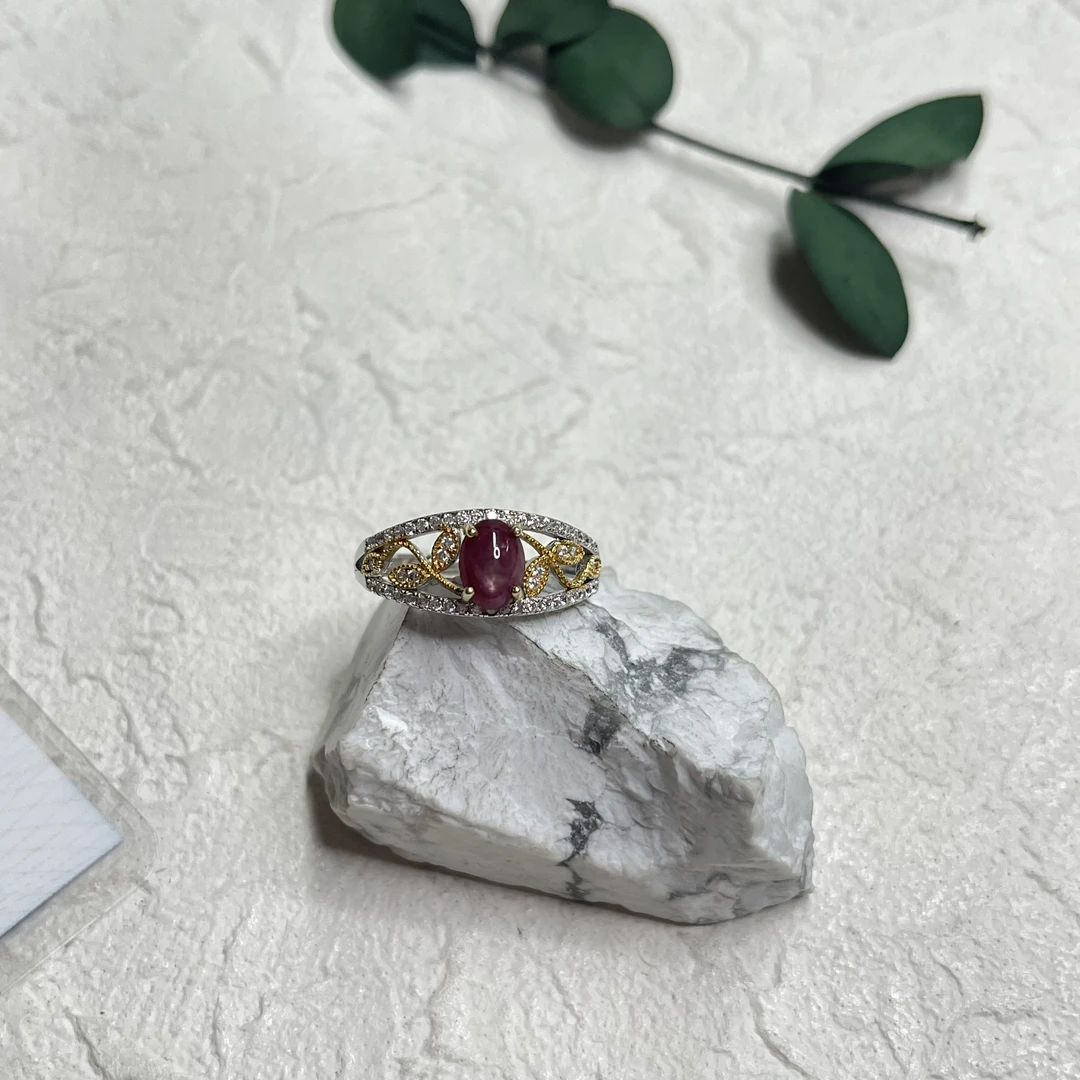 全新未使用  【六六中古】孤品s925合成星光红宝石开口戒指aj4490