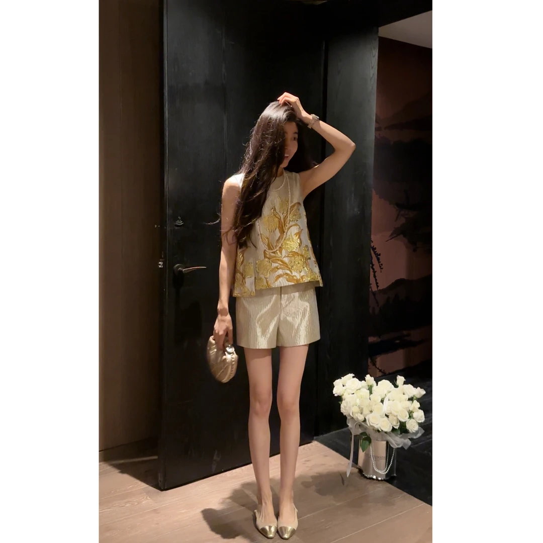 【N·COU】25夏新款【金不换】新中式提花刺绣国风马甲套装DY6056