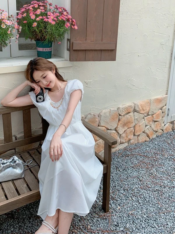24353#法式甜美连衣裙女夏2025新款时尚清纯奶乖气质高级感长裙