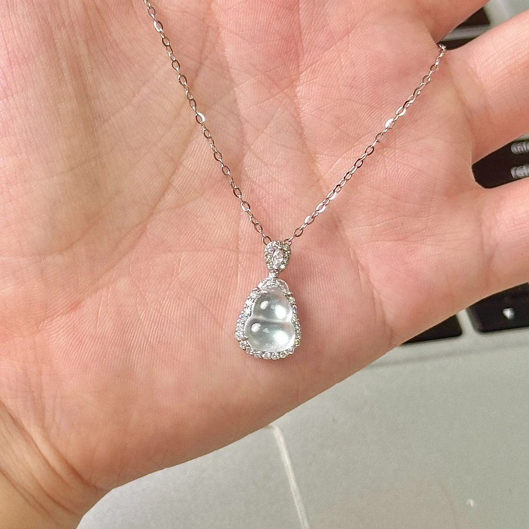 坠链均925银 【冰珞】纯银新中式福禄葫芦高冰玻璃种吊坠锁骨链