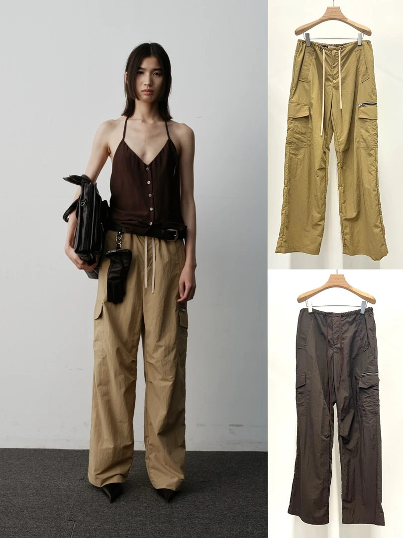 【UN MUTE】25春夏UES03TR001设计师尼龙口袋抽绳长裤