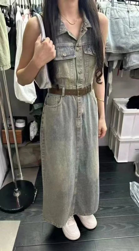 新品韩系显瘦显高坎肩连衣裙6002