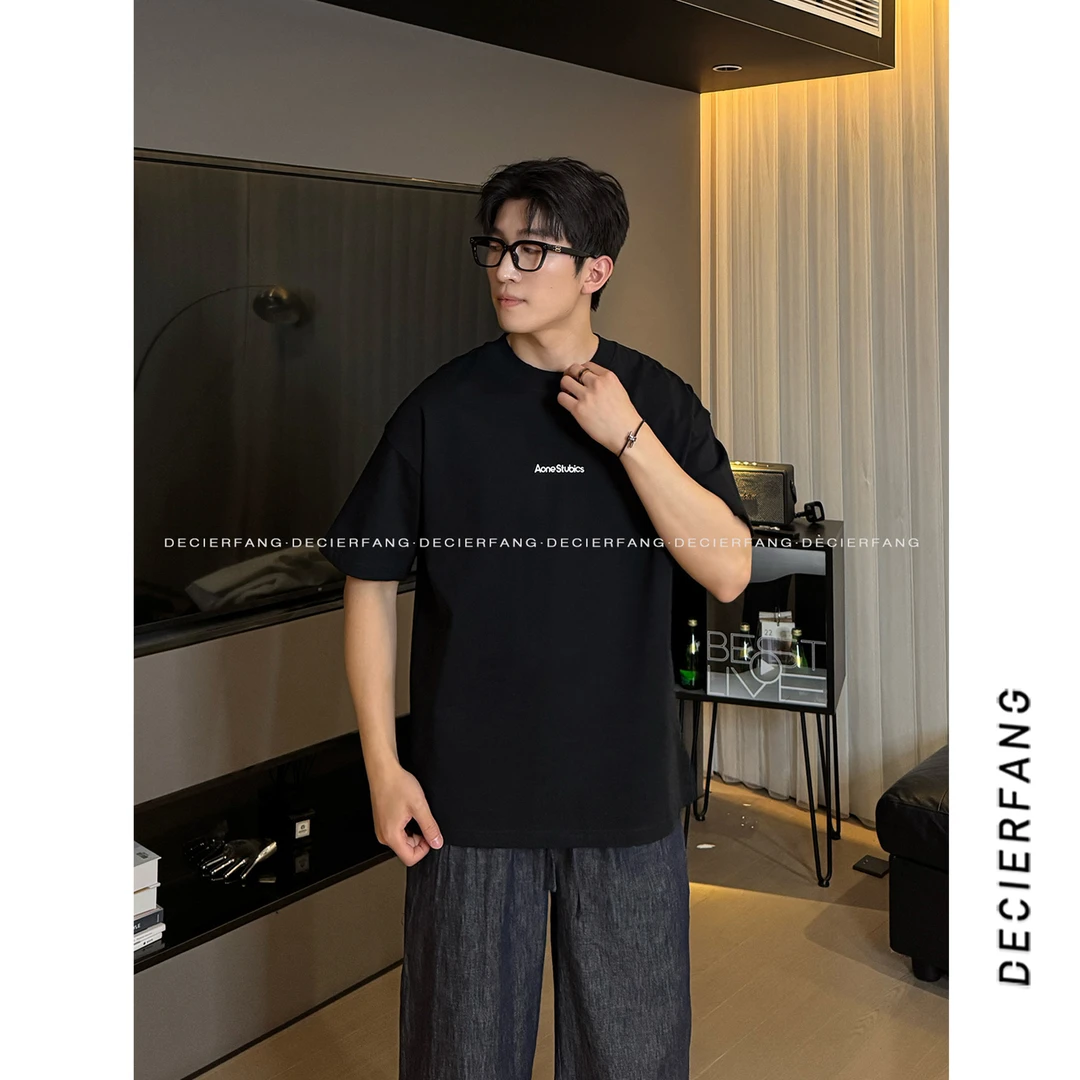 「极简字母印花」25夏重磅短袖T恤男圆领情侣上衣潮