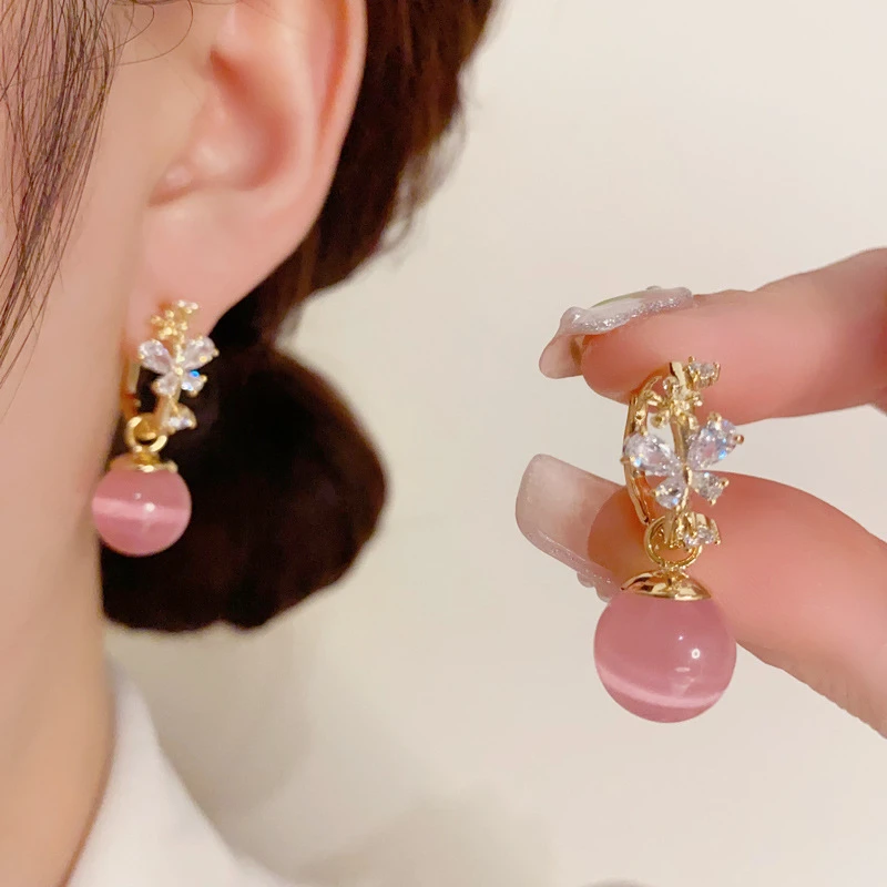 精致花朵两戴猫眼创意饰品