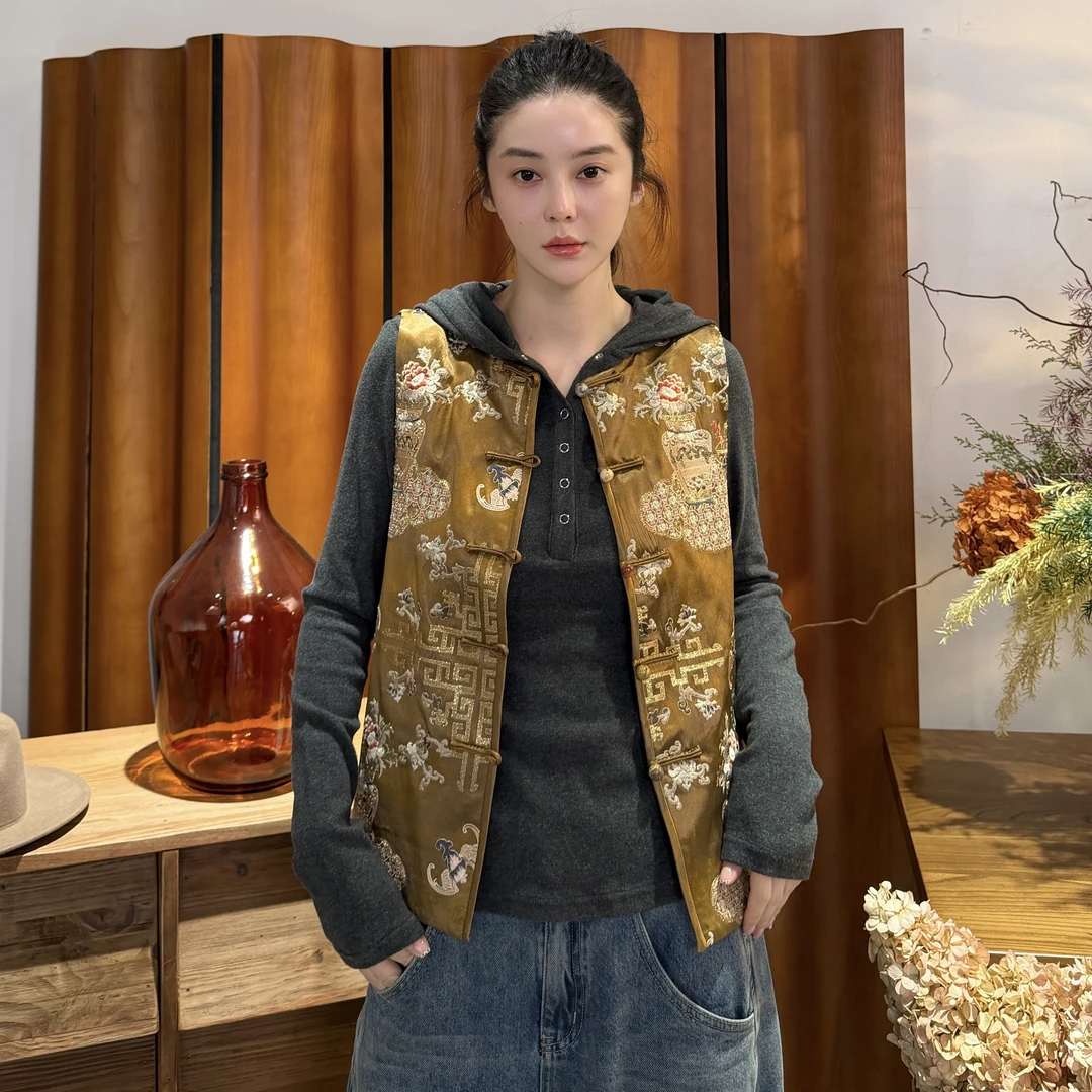 【瓶华栖福】新中裳-新中式国潮国风小金线宝瓶绣花马甲马夹