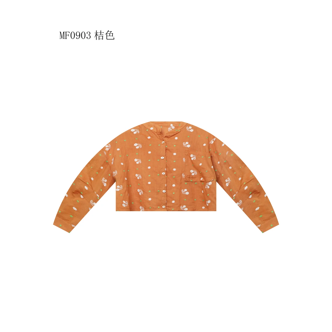 【麻訪家】MF0903桔色文艺简约宽松休闲百搭开衫上衣