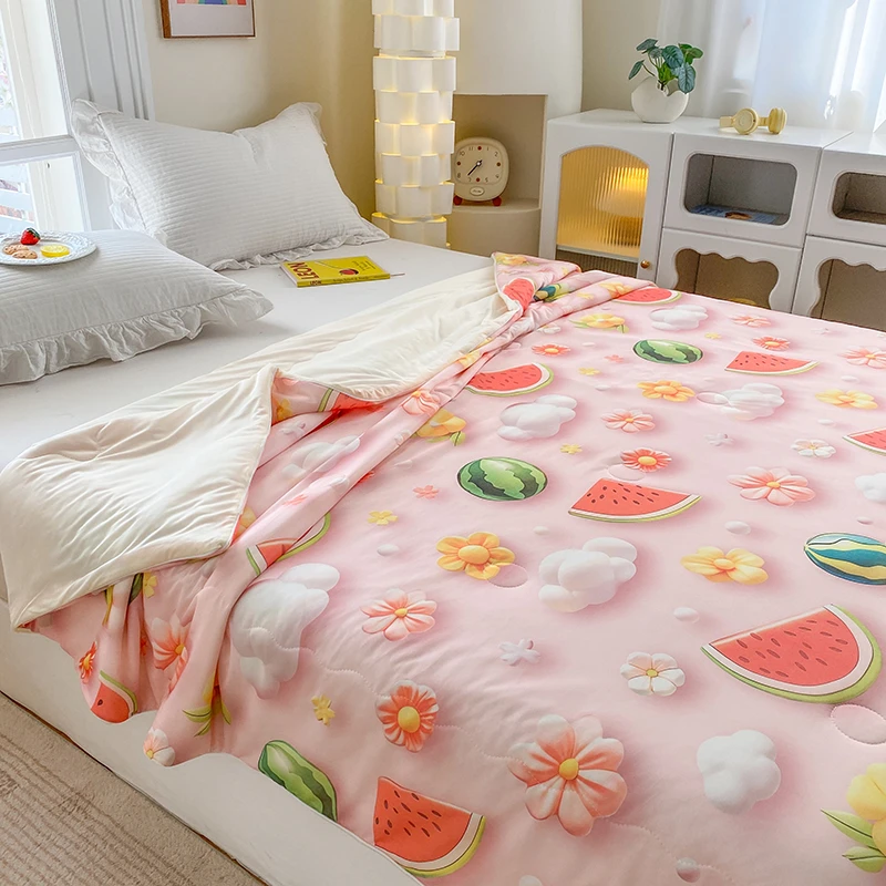 [超惠]爆款七彩5D数码印花朵单双人夏季清凉感夏凉被宿舍单空调被