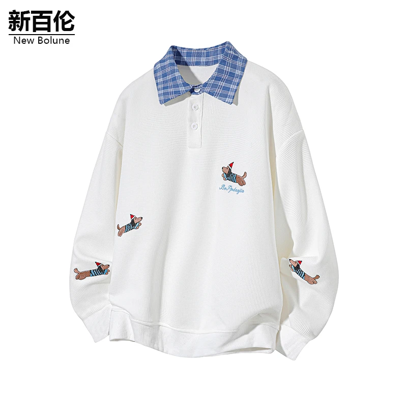 新百伦/NEW BOLUNE腊肠狗假两件卫衣男秋季新款美式刺绣长袖上衣