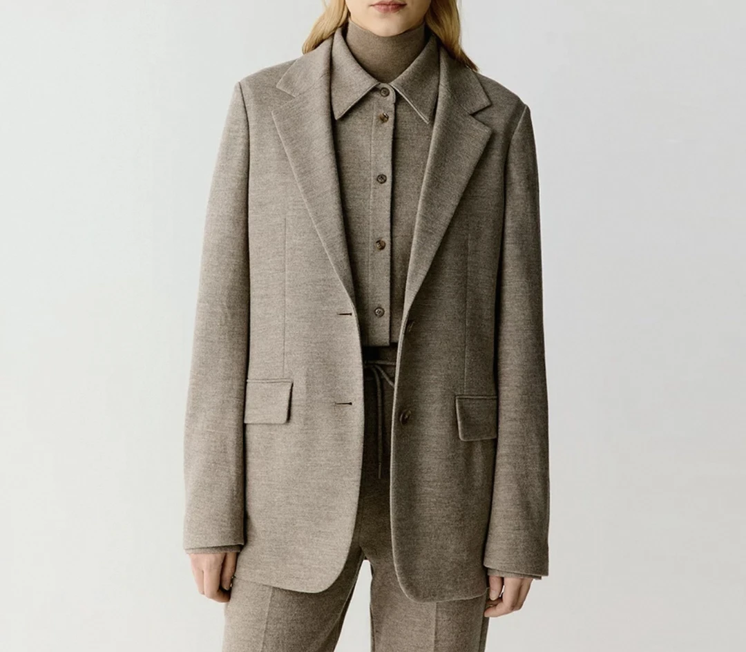 H025小禾系春秋羊毛羊绒针织西装外套女