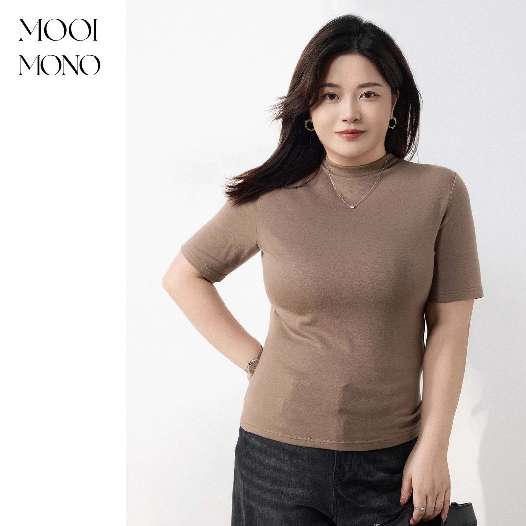 MOOI MONO"万搭裸感"显瘦气质百搭设计感多色中领中袖T恤 T861C53