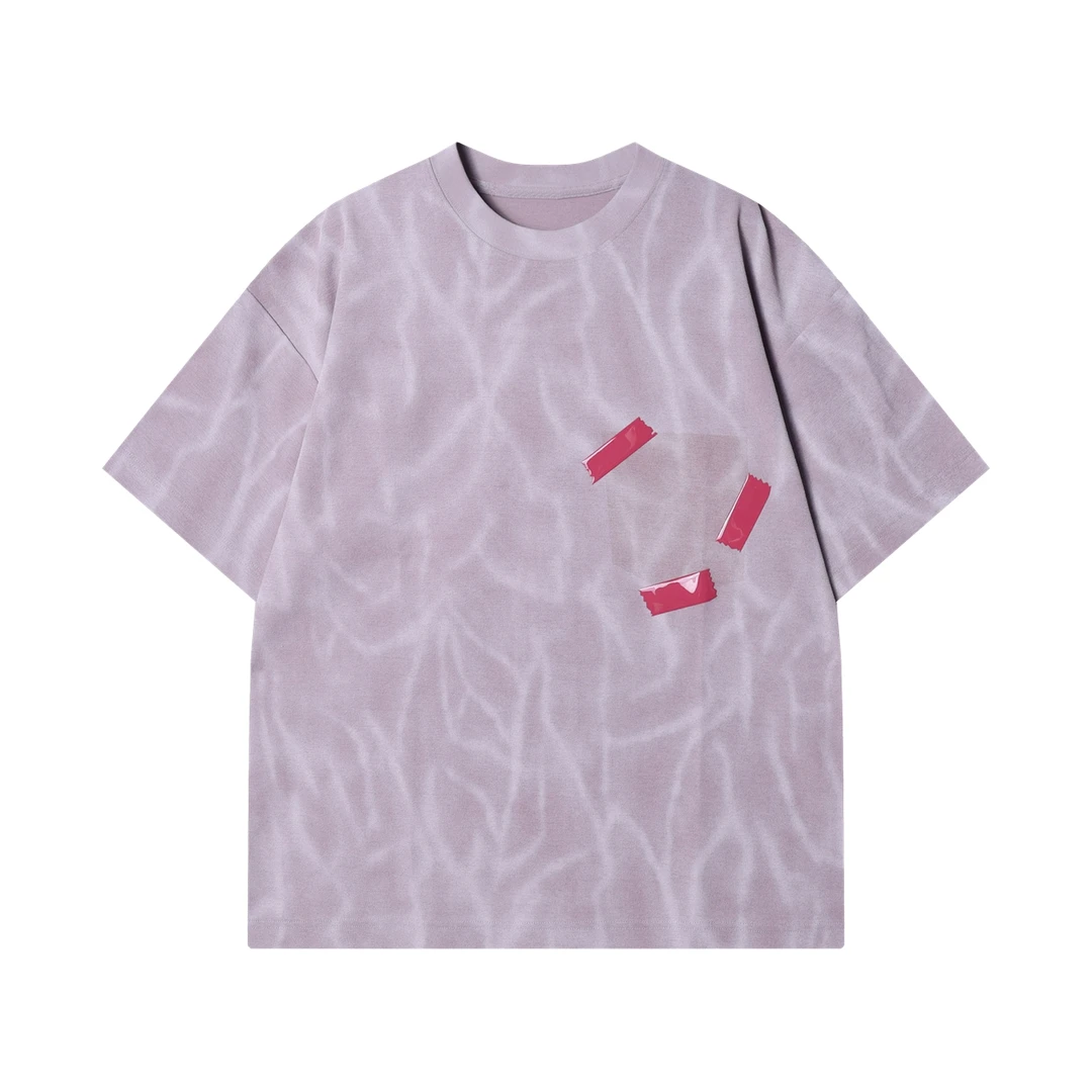 2025夏季新款潮牌美式休闲胶带印花短袖T恤宽松设计感上衣ins