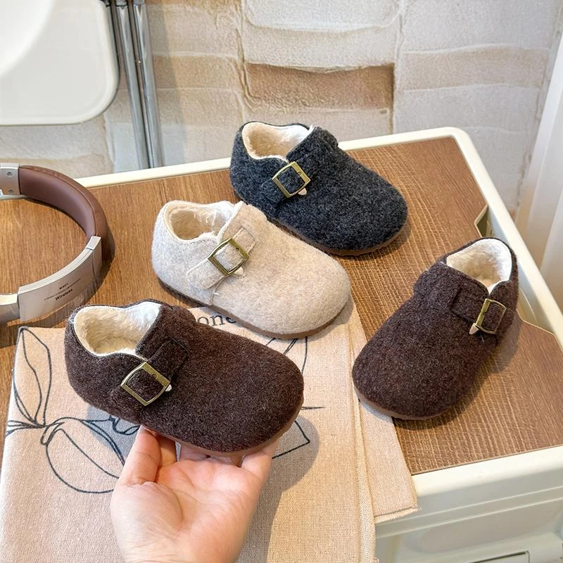 ABC韩版儿童勃肯鞋雪花粗呢女童棉鞋2024秋冬软底男童灰色豆豆鞋