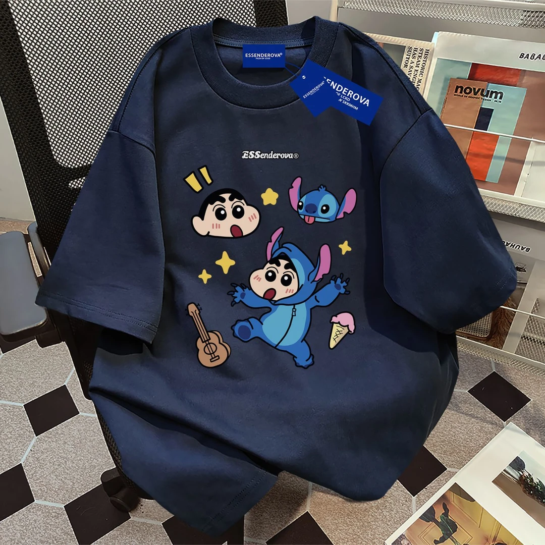 100%纯棉美式国潮街头复古圆领短袖t恤女夏季宽松潮牌情侣上衣ins