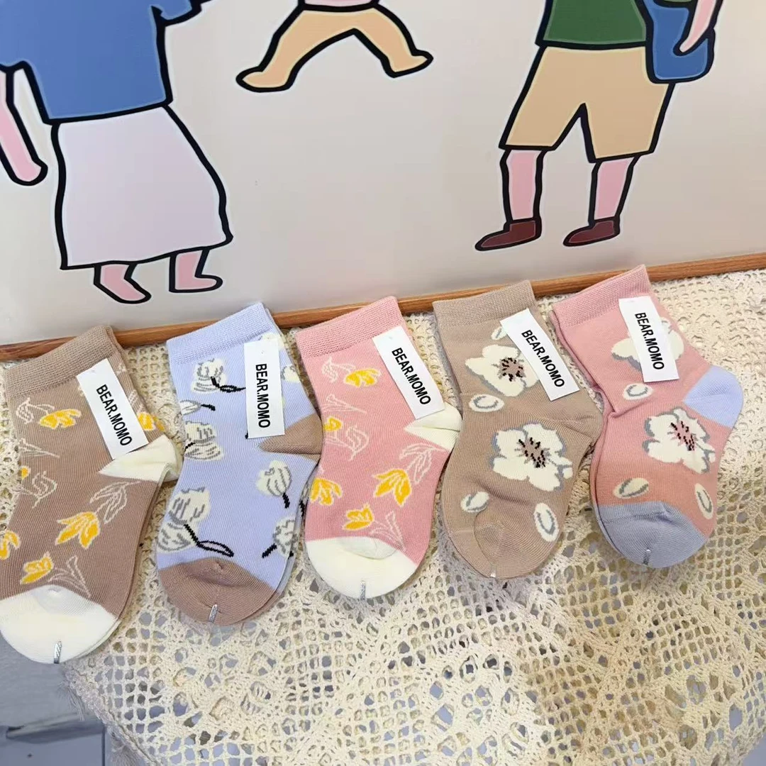 （10双包邮）女童花朵图案精梳棉儿童袜子