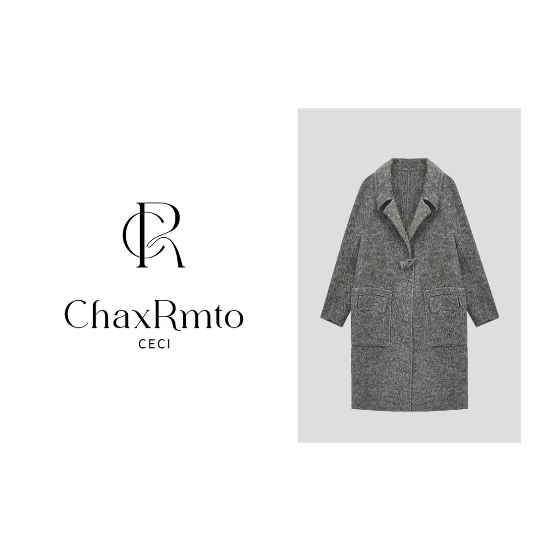 ChaxRmto斯斯25秋冬新款时尚翻领双扣设计毛呢兔毛大衣SD1A1372