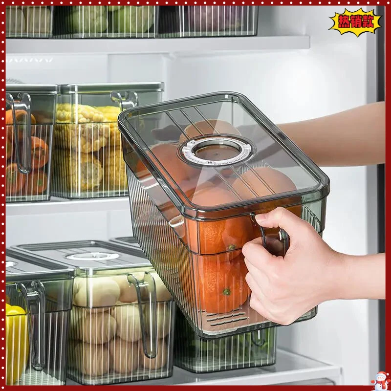 密封收纳盒保鲜盒带手柄长方形塑料透明厨房水果分类整理便捷D197