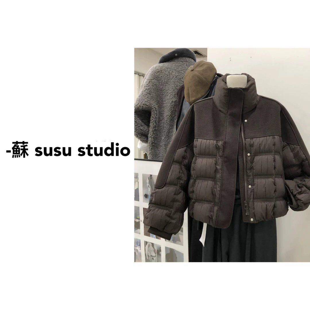 SU 【棉服】短款纯色法式修身保暖女装拼色冬季 H0925