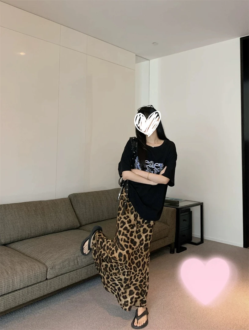 美式裙子复古字母印花正肩t恤套装女宽松显瘦慵懒风夏季时尚短袖