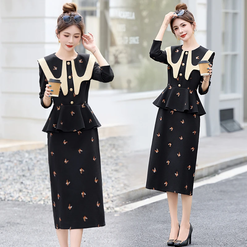 初秋新款名媛气质女神范高级感重要场合御姐轻熟风假两件连衣裙潮