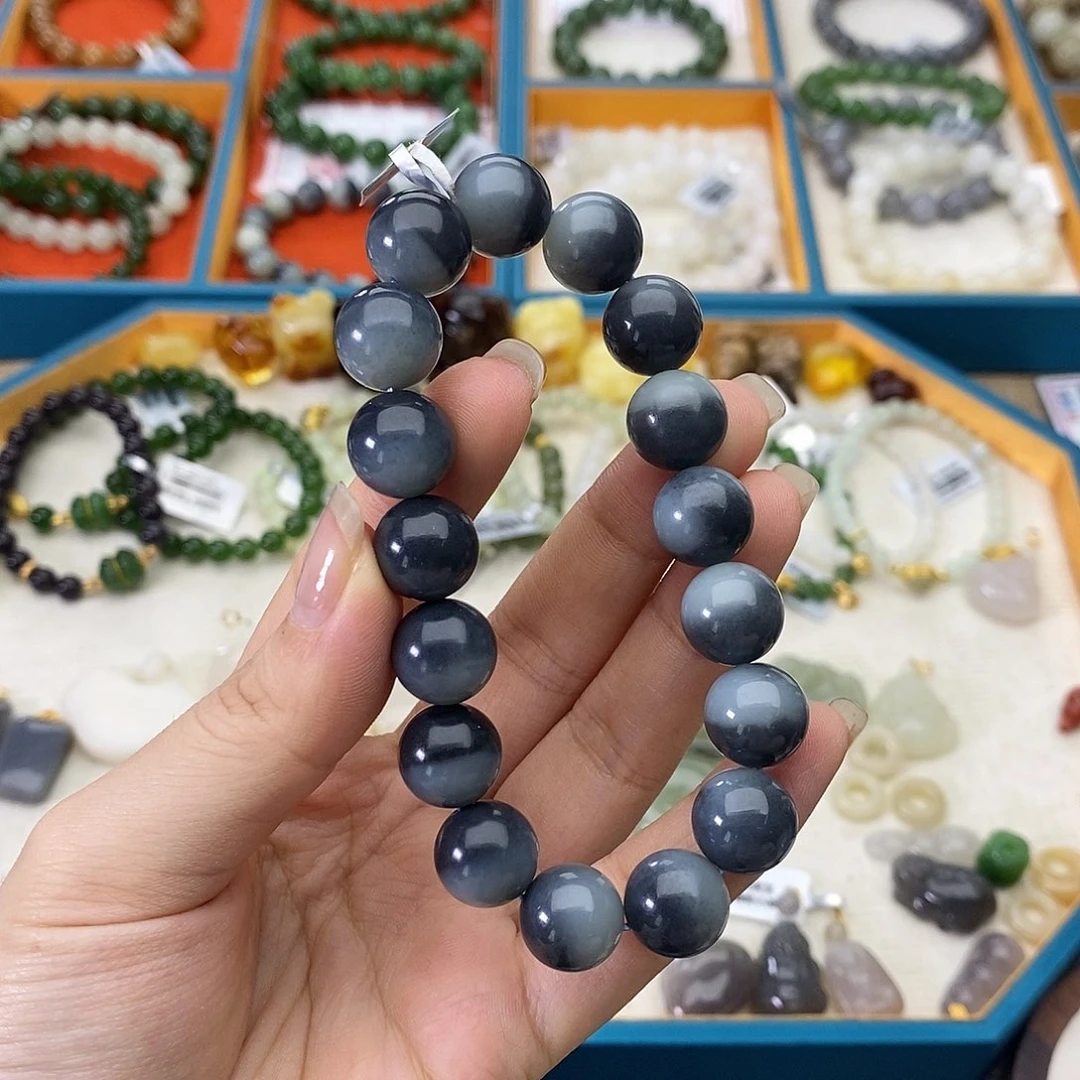 和田玉未镶嵌手链w36青花12mm