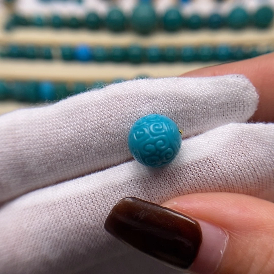 绿松石未镶嵌珠宝奇石回纹圆珠9.7mm