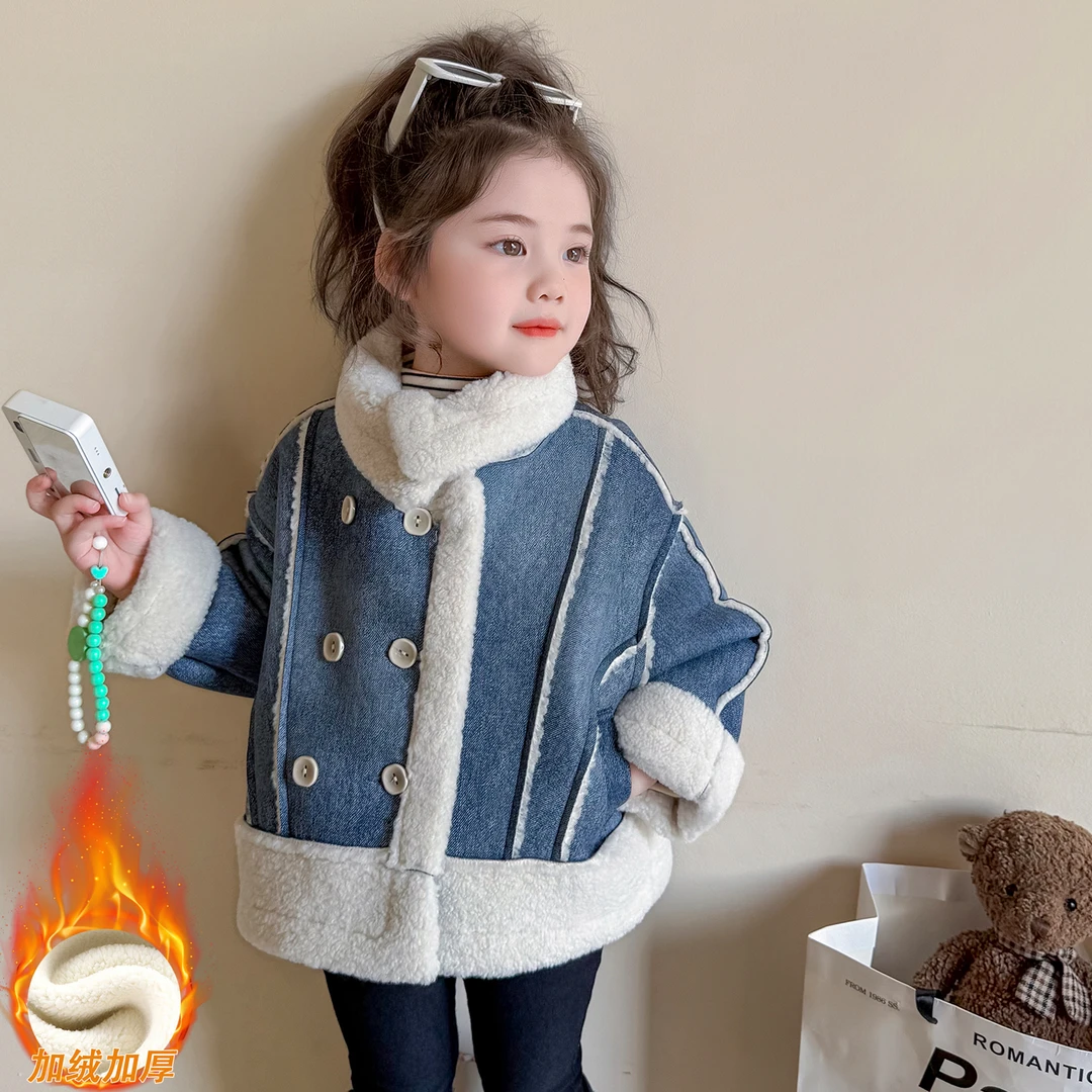 女童外套秋冬款2025新款女宝宝冬装洋气时髦儿童加厚皮毛一体上衣