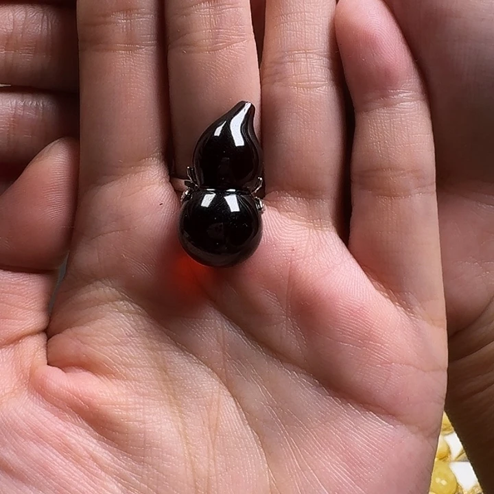 风***静血珀银S925镶嵌戒指戒指
