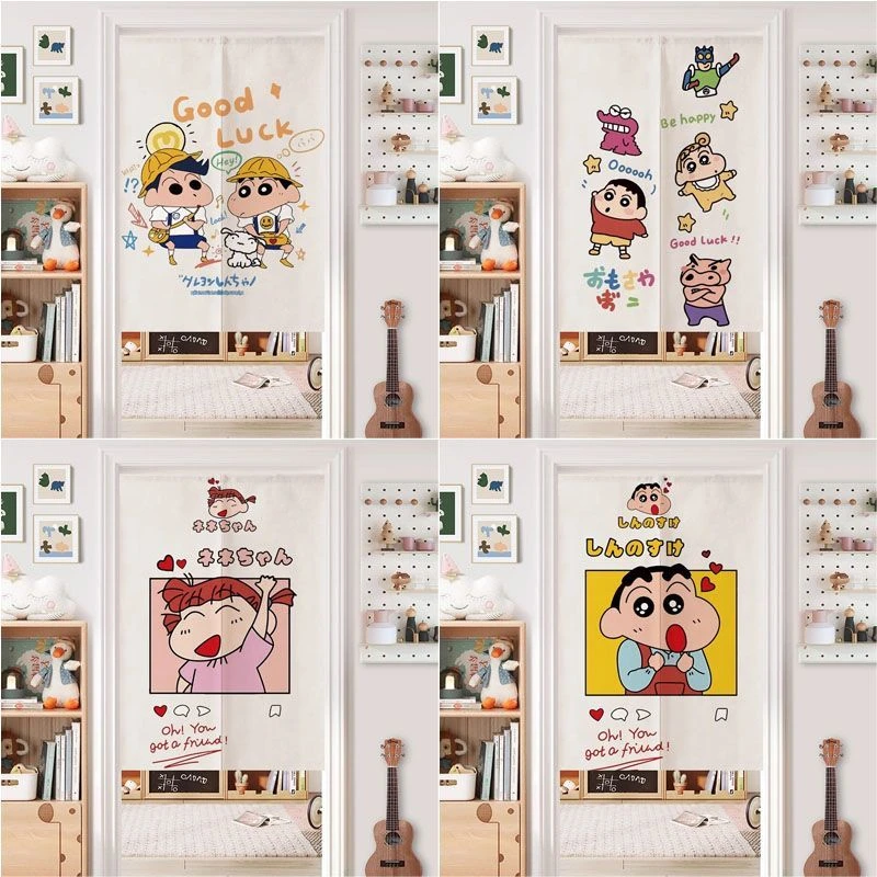 蜡笔小新卡通布艺门帘半帘隔断家用伸缩杆卧室房间厕所隐私遮挡帘