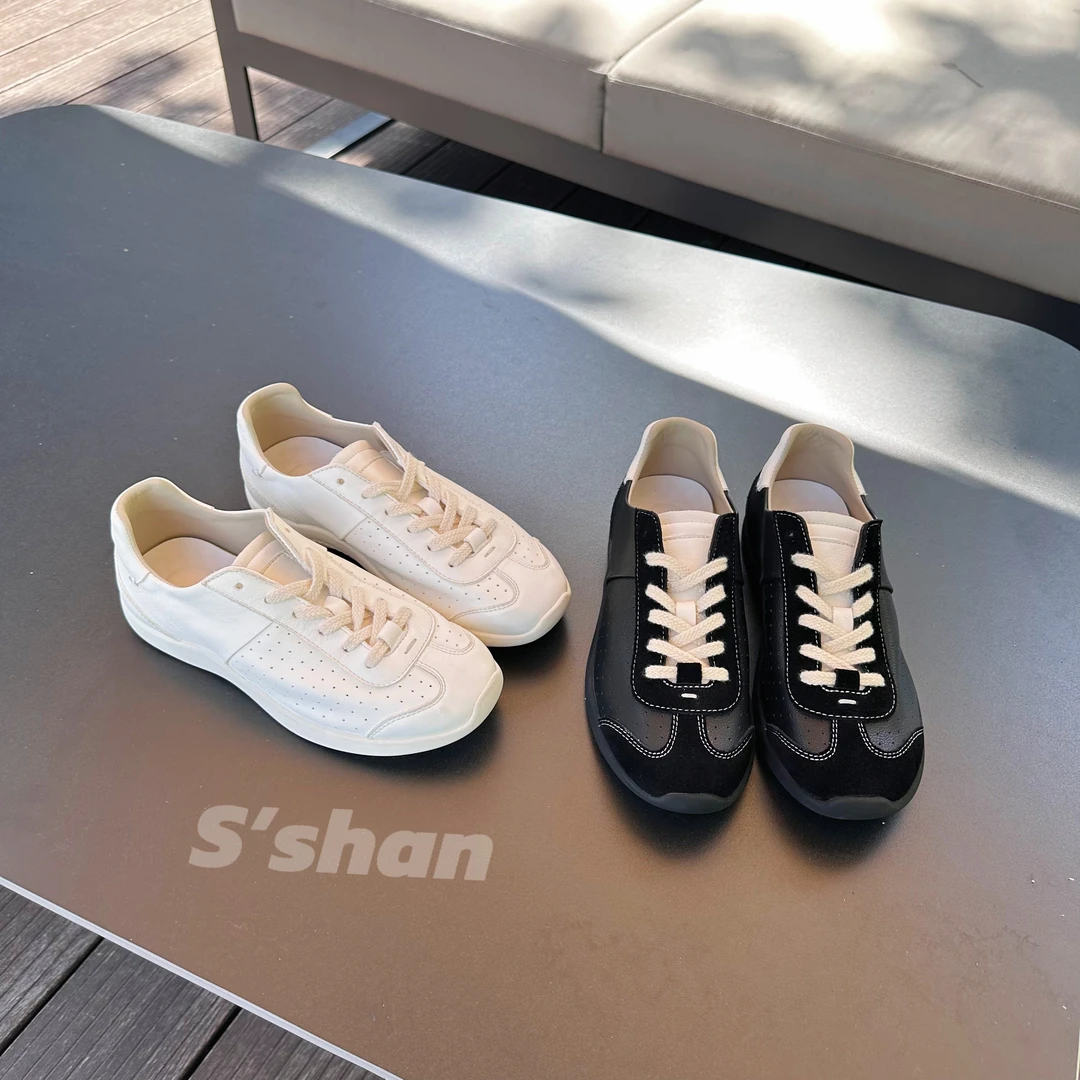 闪闪-头层牛皮德训鞋复古芭蕾风夏季休闲鞋舒适透气运动阿甘鞋女