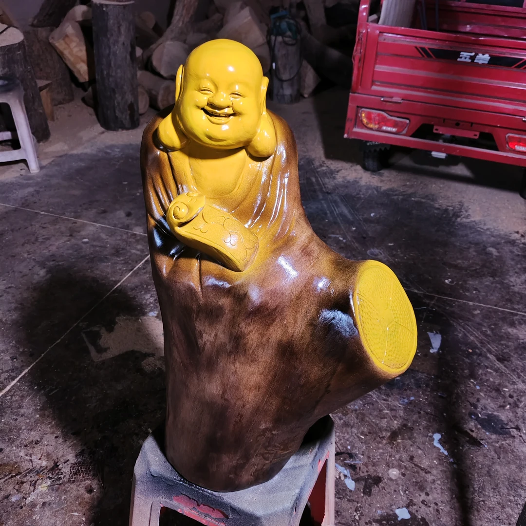 香樟木雕刻人物摆件如意弥勒