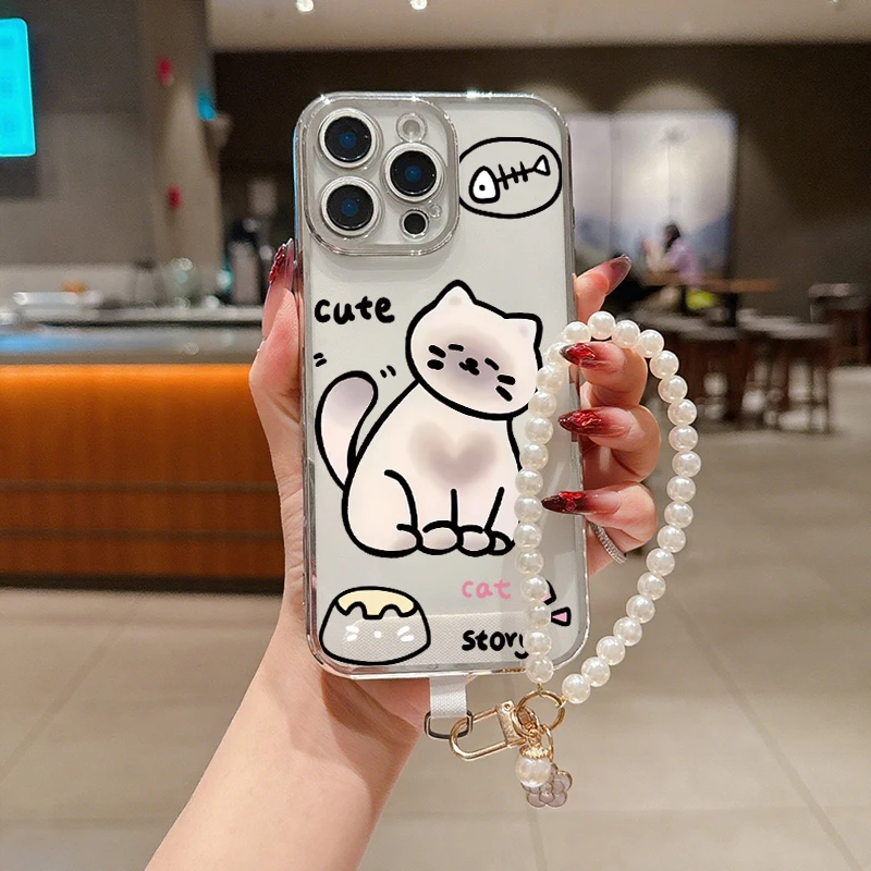 【苹果】卡通小猫图案适用苹果系列iphone16/15/14手机壳手链防摔