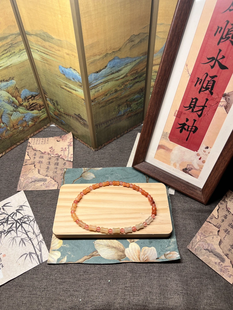 非金属仿水晶手链 金丝玉双圈手串新中式女款渐变文玩手链百搭
