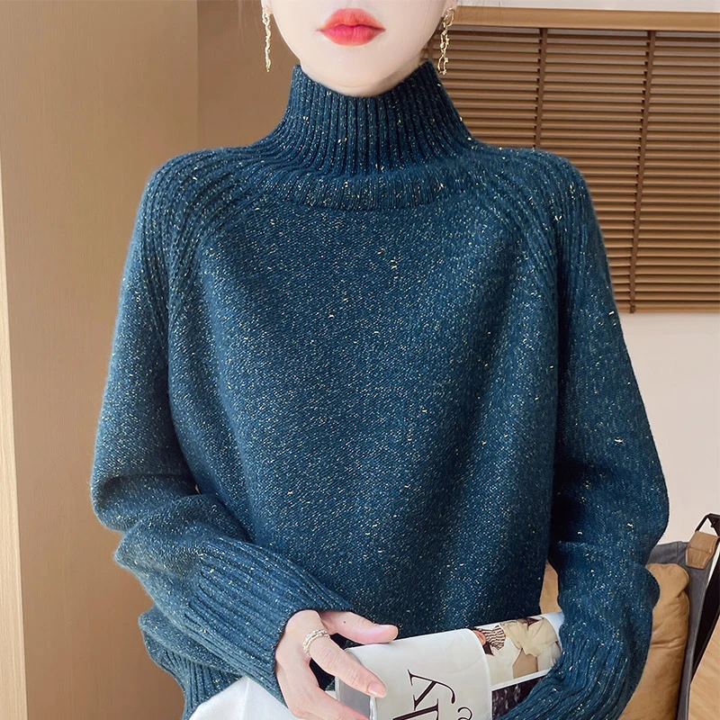 闪闪发光的爱意~秋冬新款女套头半高领长袖时尚百搭休闲纯羊毛衫