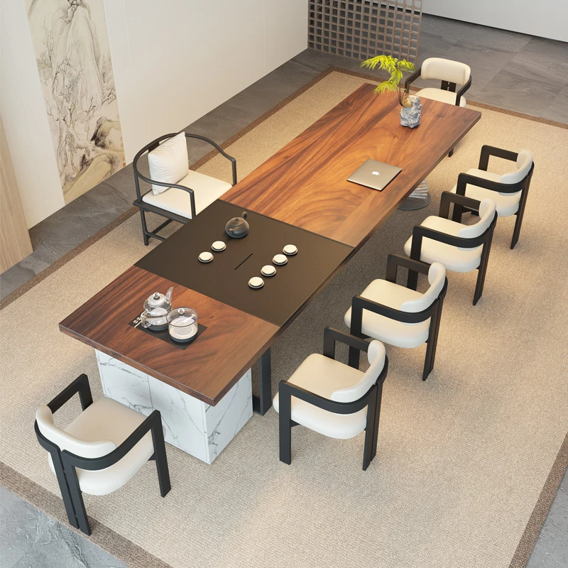 新中式大型办公室大板桌实木喝茶桌茶台一整套茶桌茶盘烧水壶一体