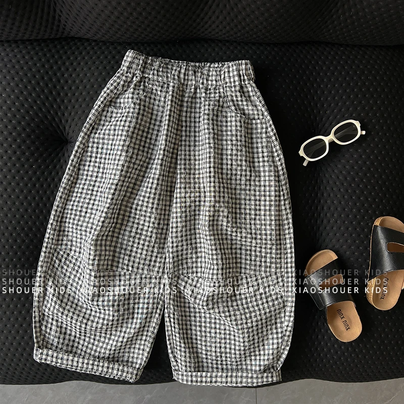 【小首尔】Q现货【泡泡格】儿童夏季洋气休闲宽松日常格子裤HBB7587