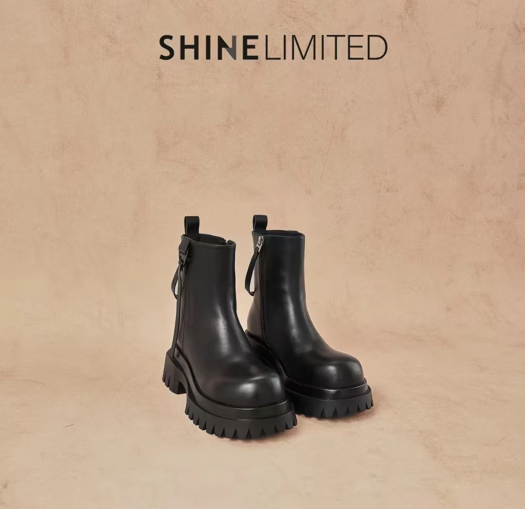 2025欧洲站胎牛皮厚底烟筒靴马丁靴女靴靴子秋冬圆头英伦风粗跟