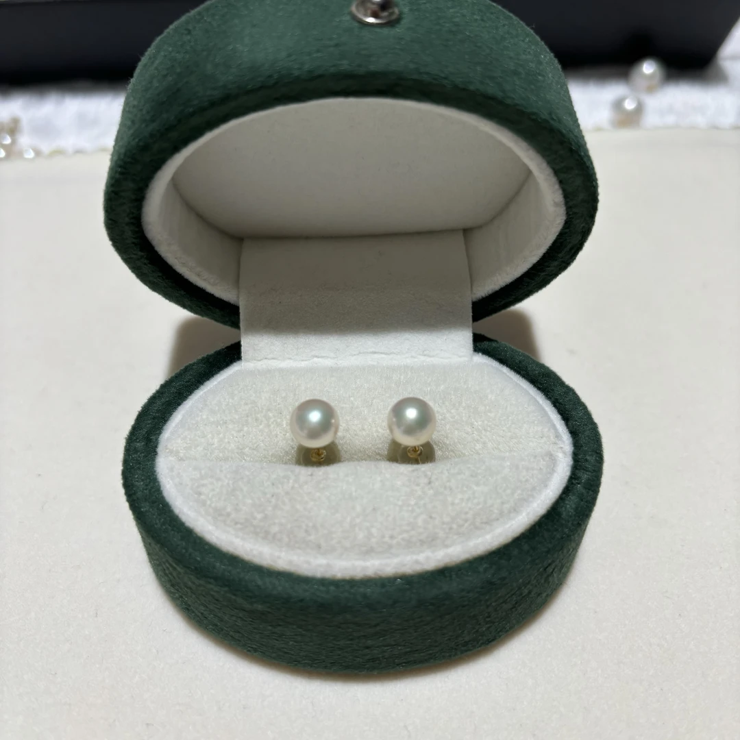 【003】海水akoya18K金珍珠素钉6-7mm