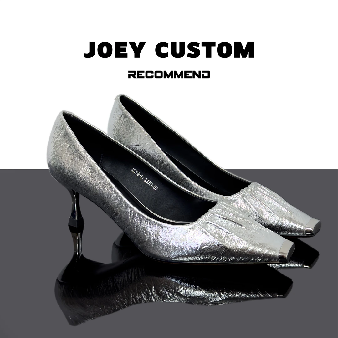 JOEY | 2025夏款小众褶皱细跟金属头软皮单鞋女高跟鞋  2289-11