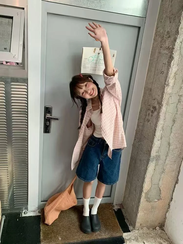 B16-1粉色“格纹”长袖衬衣