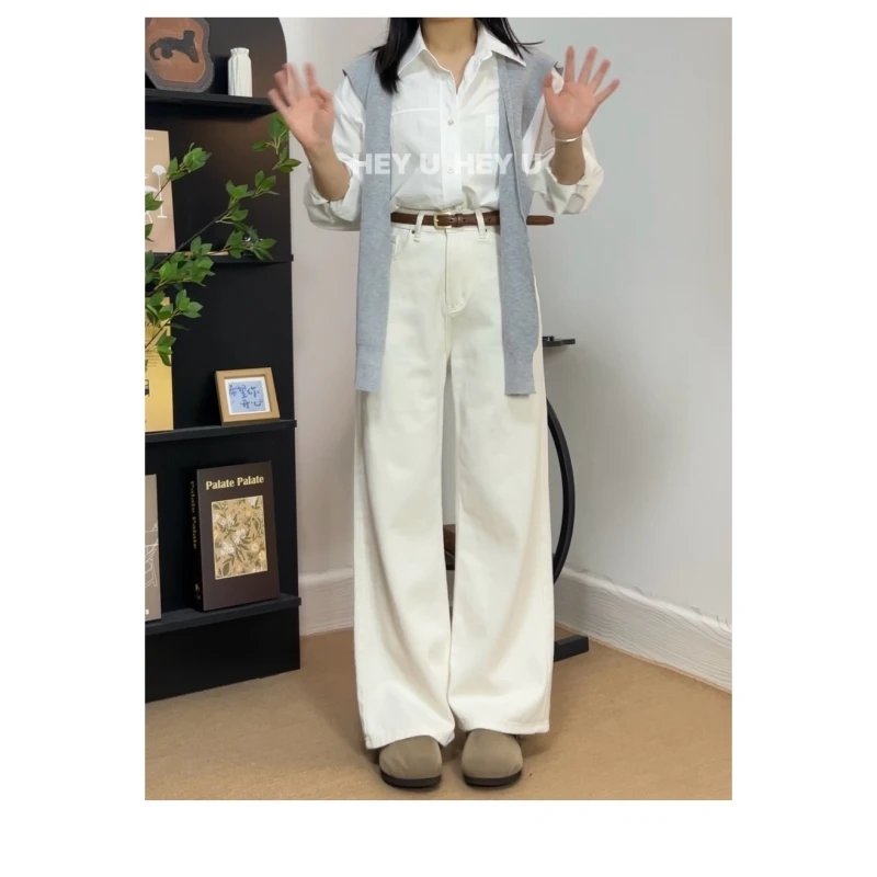 【白雪公主】小个子高腰窄版纯棉阔腿牛仔裤女
