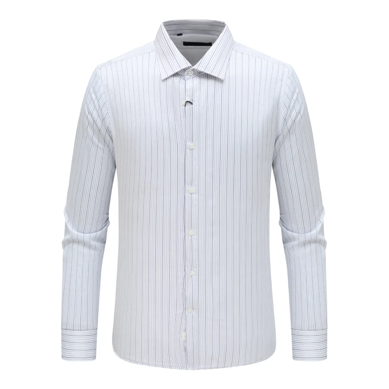SF526路男秋冬加棉厚长袖衬衫 棉百搭时尚商务休闲上衣 蓝色条纹